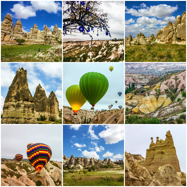 Cappadocia, Törökország. Utazási kollázs - hegyi barlang - Fotó, kép