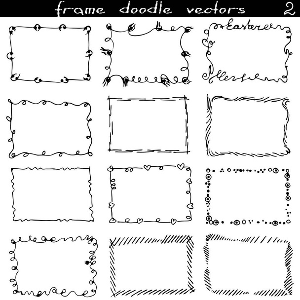A set of decorative silhouette doodle frames.A collection of black and white rectangular frames. Ornaments, strokes, curls and lines. Making gifts, packaging. Creating a mask in digital design. - Vector, Image