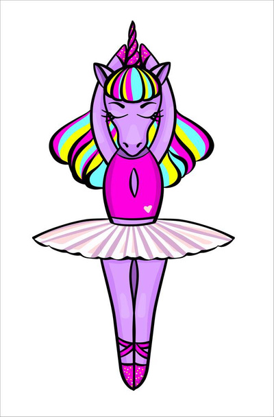 Une ballerine en forme de licorne aux cheveux colorés. Un personnage de fiction. - Vecteur, image