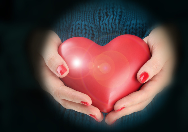Red heart in woman hands - Photo, Image