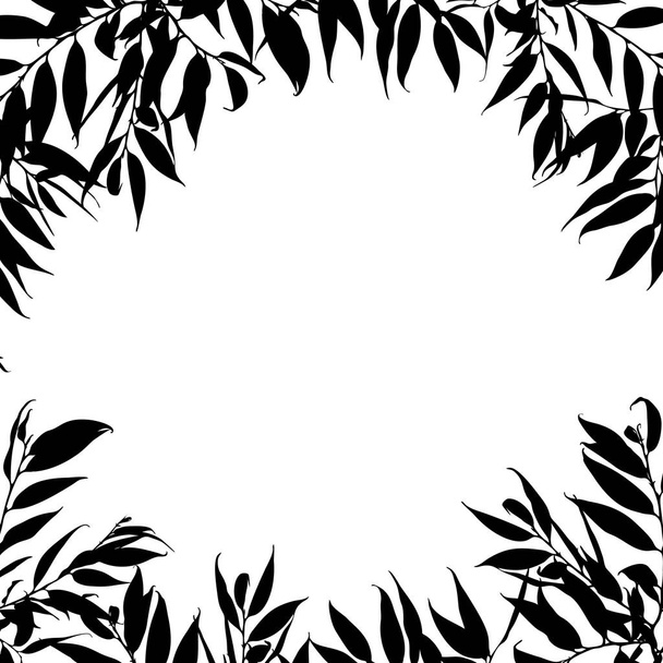 Black and white Frame with leaves isolated on a white background. Space for text. Design element for poster, banner, flyer, invitation, card or web. - Vektor, obrázek
