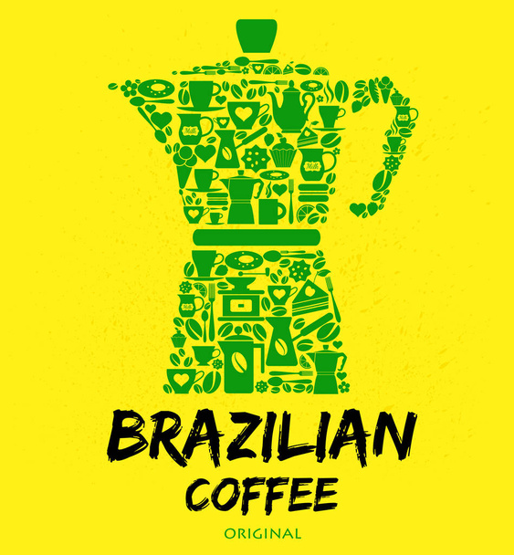 A set of green Brazilian icons and symbols against yellow background. - Vektori, kuva