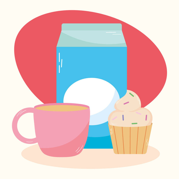 Milk with cupcake - Vector, Image