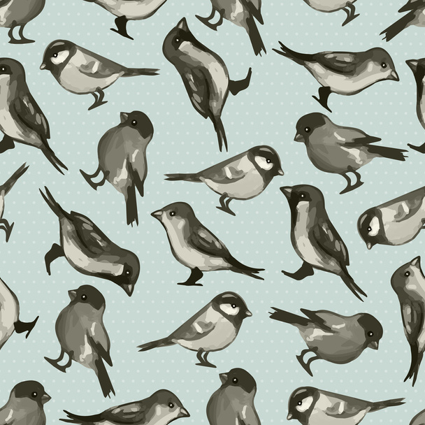 Seamless pattern with cute little birds - Vector, Imagen