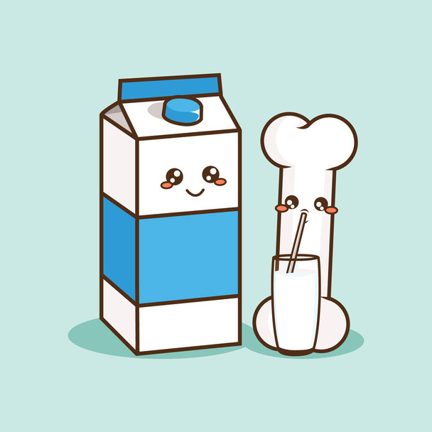 Cute Bone Character Drink Fresh Milk Vector Illustration - Vector, Image