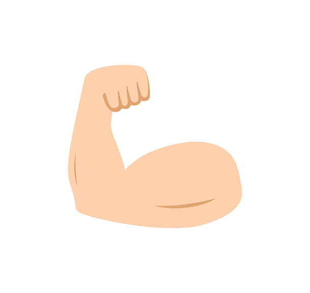Músculo do braço. Emoji de bíceps forte. Emoticon de força na mão. Ícone de poder da proteína para o homem. Músculo do braço flexível. Exercício no ginásio para a saúde. Logotipo de fitness, treino, fisiculturista, esporte. Vetor. - Vetor, Imagem