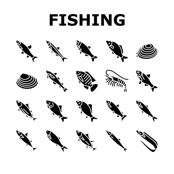 Pesca commerciale Acquacoltura Icone Set vettoriale - Vettoriali, immagini