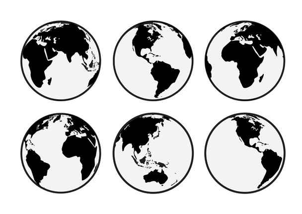 Six black and white vector Earth globes - Vector, Image