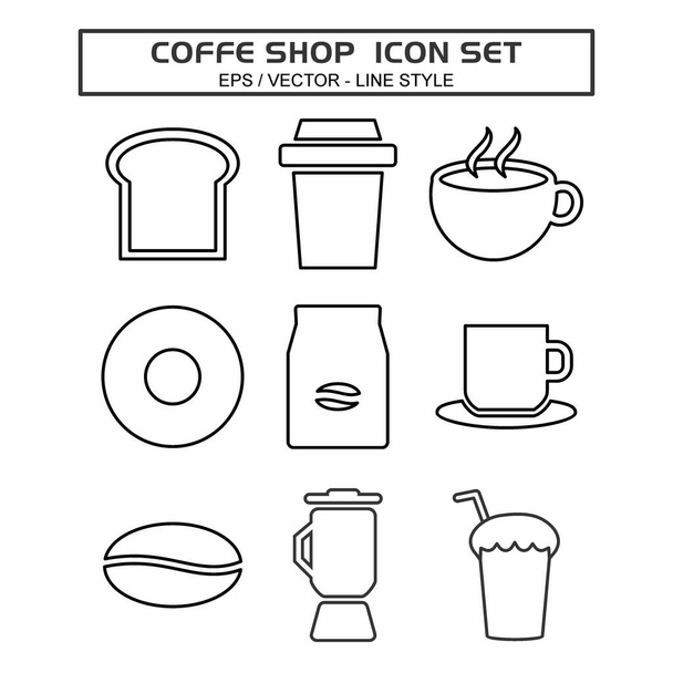 Set Icon Vector of Coffee Shop - Line Style - Απλή απεικόνιση, επεξεργάσιμο εγκεφαλικό επεισόδιο, Σχεδιασμός πρότυπο διάνυσμα, Καλό για εκτυπώσεις, αφίσες, διαφημίσεις, ανακοινώσεις, info graphics, κλπ. - Διάνυσμα, εικόνα