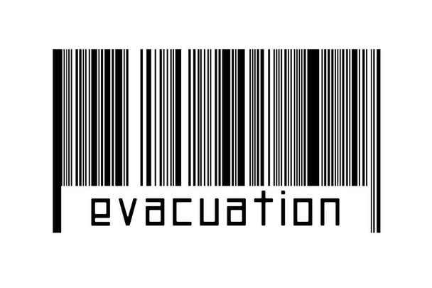 Штрих-код на белом фоне с надписью эвакуации ниже. Концепция торговли и глобализации - Фото, изображение