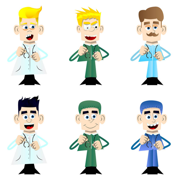 Funny cartoon doctor holding his fists in front of him ready to fight. Vector illustration. - Vector, Image