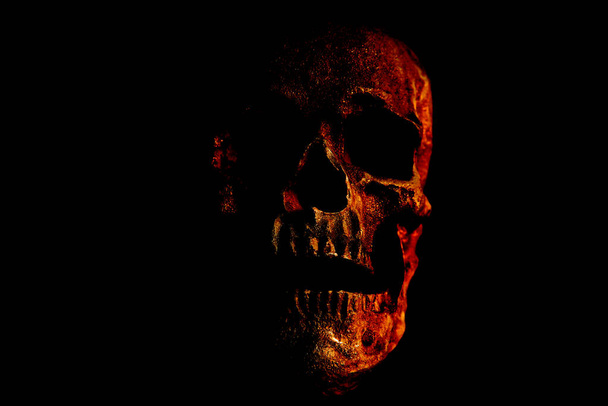 Halloween. Halloween Skull. Calavera y huesos cruzados. Esqueleto humano espeluznante. Imágenes de Halloween. Calavera humana. Cráneo humano espeluznante de Halloween.   - Foto, Imagen