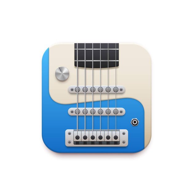 Electric guitar music app interface, 3d vector design element, instrument with strings and tuner isolated on white background. Icon for audio player app, ui graphic for mobile application or website - Vecteur, image