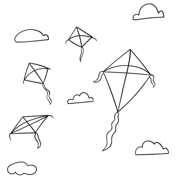 Vlieger en bewolkt lucht Kleurboek voor kinderen Vector illustratie - Vector, afbeelding