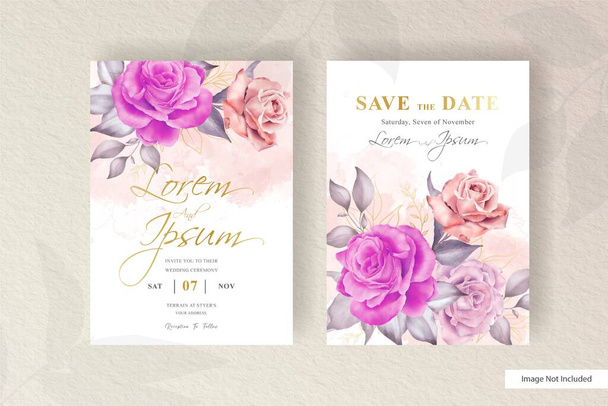 Minimalistische Hochzeitskarten-Vorlage mit handgezeichneten floralen und aquarellfarbenen Elementen - Vektor, Bild