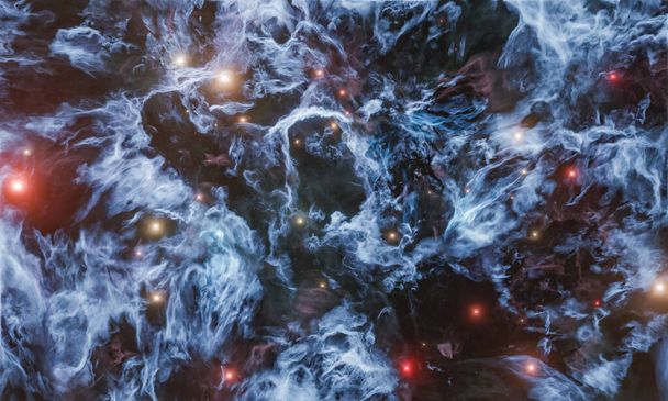 голубая туманность с яркими звездами. наука, астрономия и концепция глубокого космоса. 3d-рендеринг - Фото, изображение