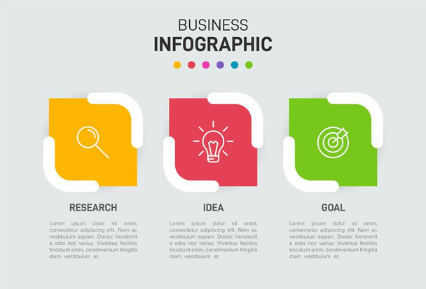 Concept of arrow business model with 3 successive steps. Three colorful graphic elements. Timeline design for brochure, presentation. Infographic design layout. - Vector, Image