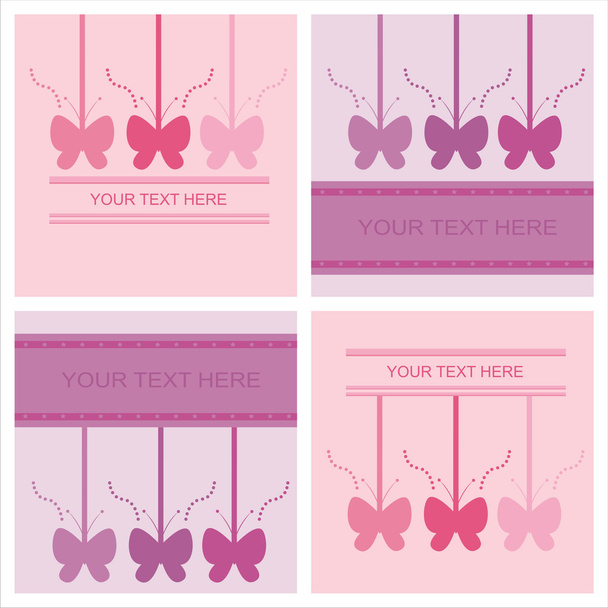 Set of 4 cute butterfly cards - Vector, Image