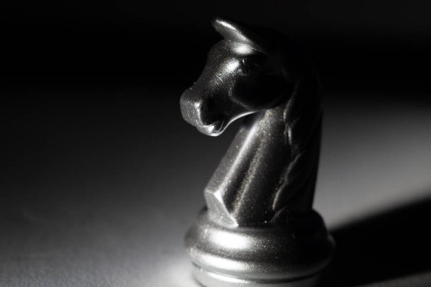 A closeup of the chess knight on dark background. - Zdjęcie, obraz