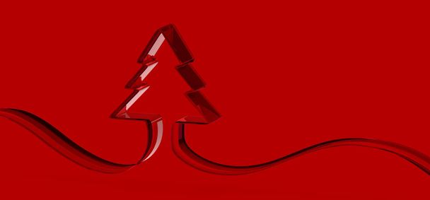 A 3D rendering of a spruce isolated on a red background - Foto, afbeelding