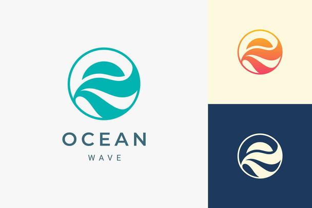 Logotipo frente al mar o al mar con forma simple de sol y océano - Vector, Imagen