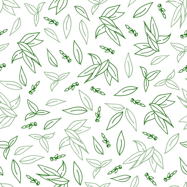 Contours des feuilles vertes illustration vectorielle. Imprimé dessiné à la main sur fond blanc. Modèle botanique sans couture pour tissu et papier. - Vecteur, image
