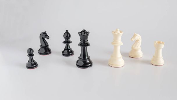 Black and white chess battle on white ,Chess victory,business concept. - Foto, Imagen