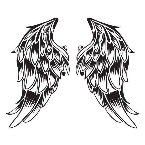 Wings Bird feather Black & White Tattoo animal Vintage Vector  - Vector, Image