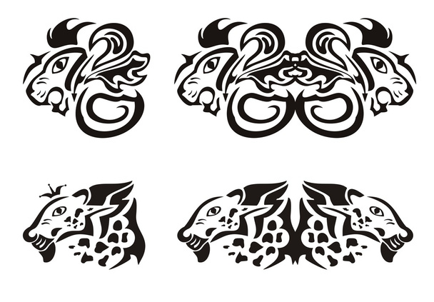 Cabezas de león y leopardo en estilo tribal
 - Vector, Imagen