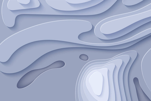 Mapa topograficzna w stylu cięcia papieru. 3d abstrakcyjne tło z wyciętymi falami nowoczesna okładka. Szare dziury w kolorze i góry papieru sztuki. Ilustracja karty wektorowej i origami gładkie kształty geometryczne - Wektor, obraz