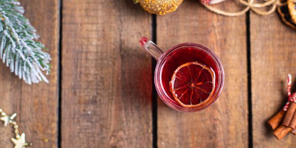 christmas mulled wine celebrate the new year cozy fresh portion hot drink sweet beverage meal snack on the table copy space food background rustic. top view - Fotó, kép