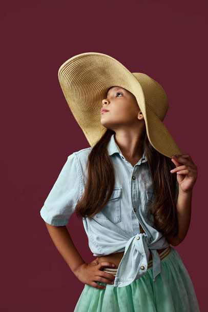 fashionable cute little child girl in hat - Фото, изображение