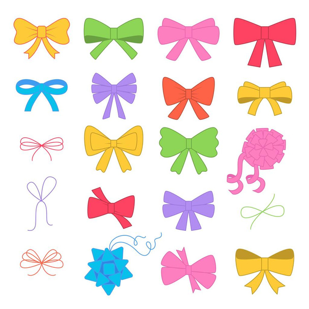 Collection of multicolor bright bows. Flat vector illustration isolated on white background - Vector, Image