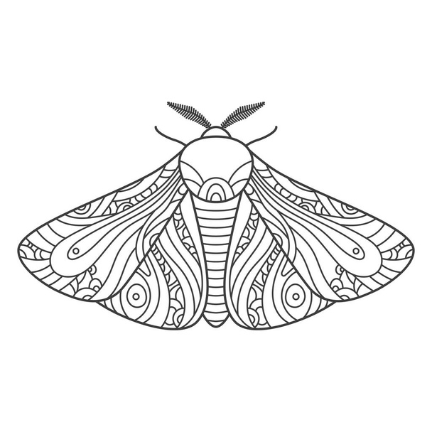 Decorative fantastic moth. Wings covered with ornaments for coloring. Vector illustration isolated on white background. - Vector, Image