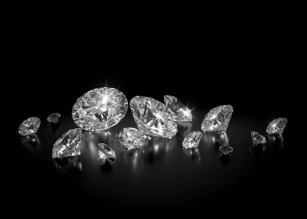Beautiful Shiny Diamond in Brilliant Cut on Black Background - Diamond Backdrop, Crystal Background - Zdjęcie, obraz