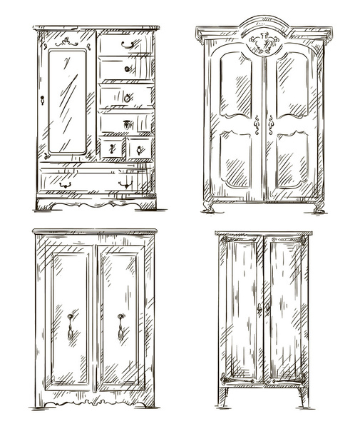 Set of hand drawn wardrobes. Interior elements. Vector illustration. - Vector, Image