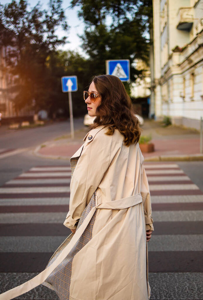Charming Young Woman Walks On A City Street. Beauty, Fashion. - Фото, изображение