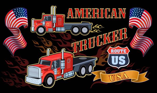 アメリカのトラック運転手- American Trucker Tシャツデザイン - ベクター画像