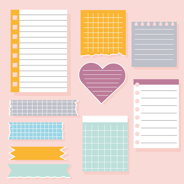 Set of different note papers. Paper notes on stickers, notepads and memo messages. Vector illustration. - Vektor, obrázek
