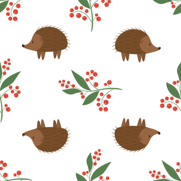 Vector graphic seamless pattern with animals and plants on a white background - Wektor, obraz
