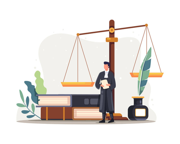 Lawyer judge character illustration. Justice and federal authority symbol, Lawyer profession knowledge. Vector illustration in a flat style - Vector, Image