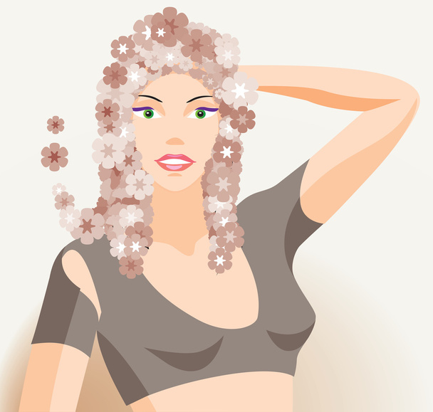 σέξι γυναίκα με floral μαλλιά - Διάνυσμα, εικόνα