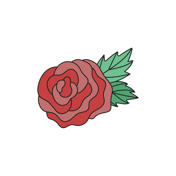 Rose flower vector illustration. Hand drawn retro, classic, vintage rose flower with leaves. Isolated. - Vektor, Bild