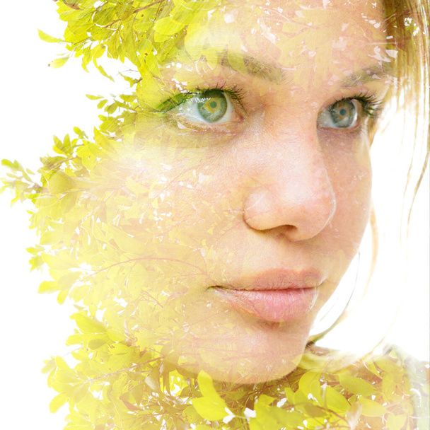 Closeup square portrait mixed with a picture of nature - 写真・画像