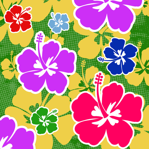 ハイビスカスの花とのシームレスなパターン - ベクター画像