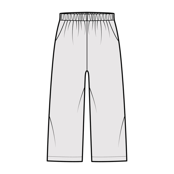 Bermudas Shorts Activewear ilustración técnica de moda con cintura baja, subida, bolsillos, ajuste relajado, longitud de la pantorrilla. Plano - Vector, imagen