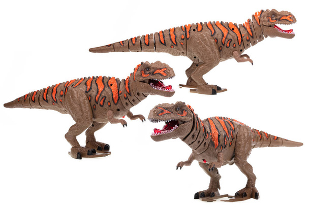 白い背景に隔離された恐竜のおもちゃのセット - 写真・画像