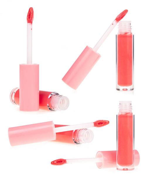 Collection of Pink Lip Glosses isolated on white background. - Photo, Image