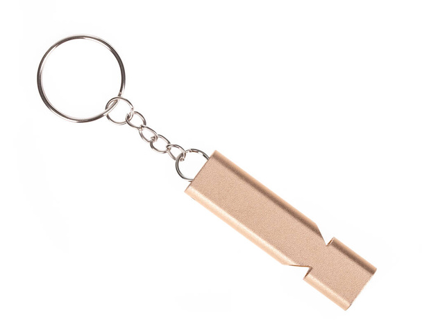 Metal Whistle Keychain Key Ring isolated on white background.  - Photo, Image
