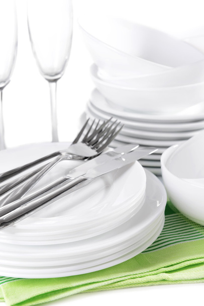 Set de platos blancos close-up
 - Foto, imagen